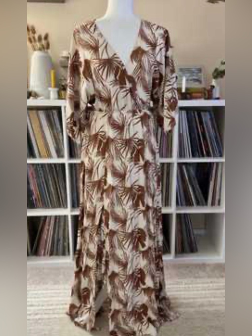 NWT! Baltic Born Cream Summer Maxi Dress with Brown Palm Print - Picture 2 of 7